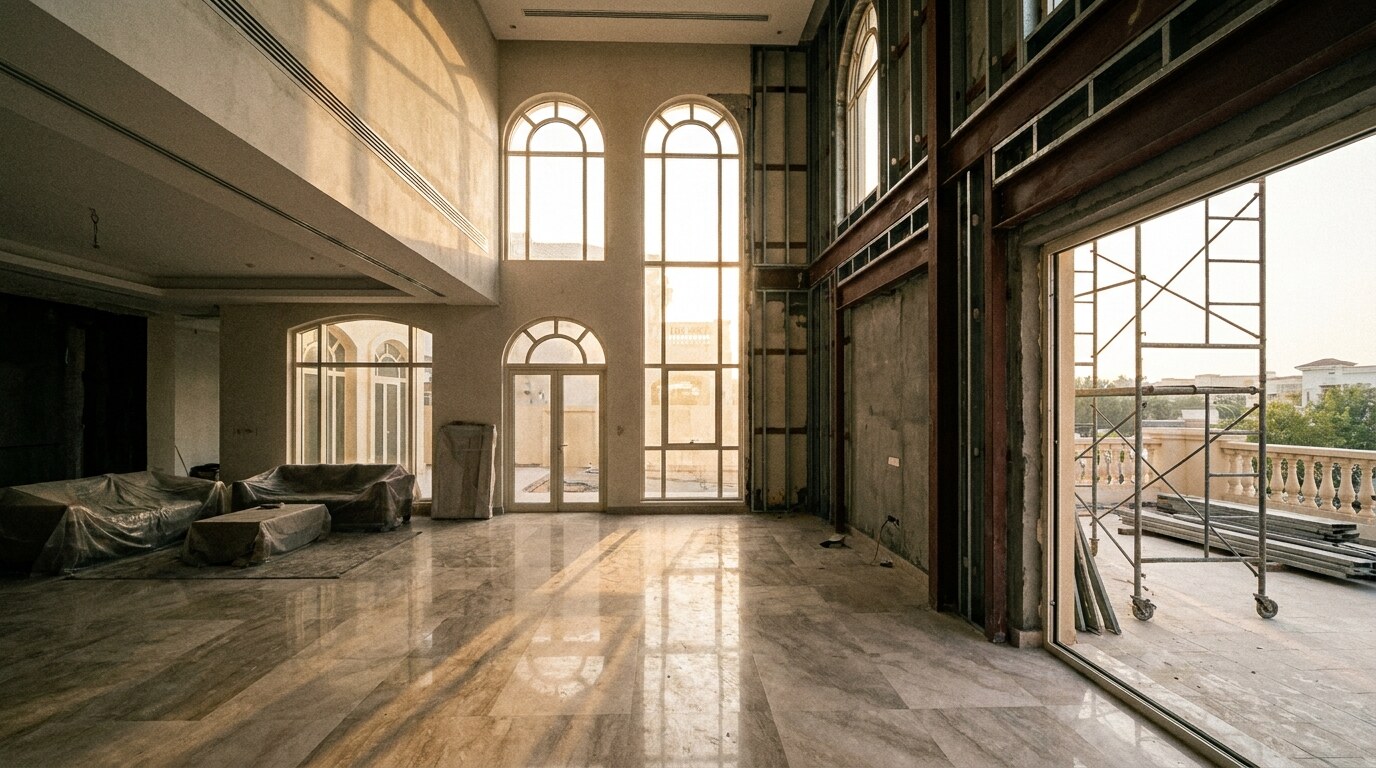 A renovated Dubai villa interior in the Emirates Hills idiom